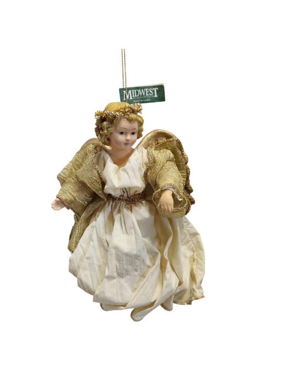 Midwest Christmas Angel Ornament Gold & White Hanging Figurine Decoration